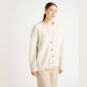 Quince Mongolian Cashmere  Fisherman Boyfriend Cardigan Sweater in Ivory